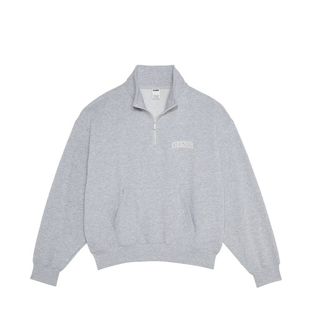 Victoria's Secret PINK Ivy Fleece Quarter-Zip Sweatshirt Gray XL NEW